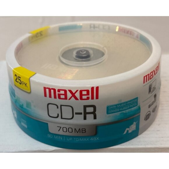 Maxell CD-R 700MB 25-Pack 80 Min Up to 48X Data Music Photos Playback Recording - Picture 2 of 5